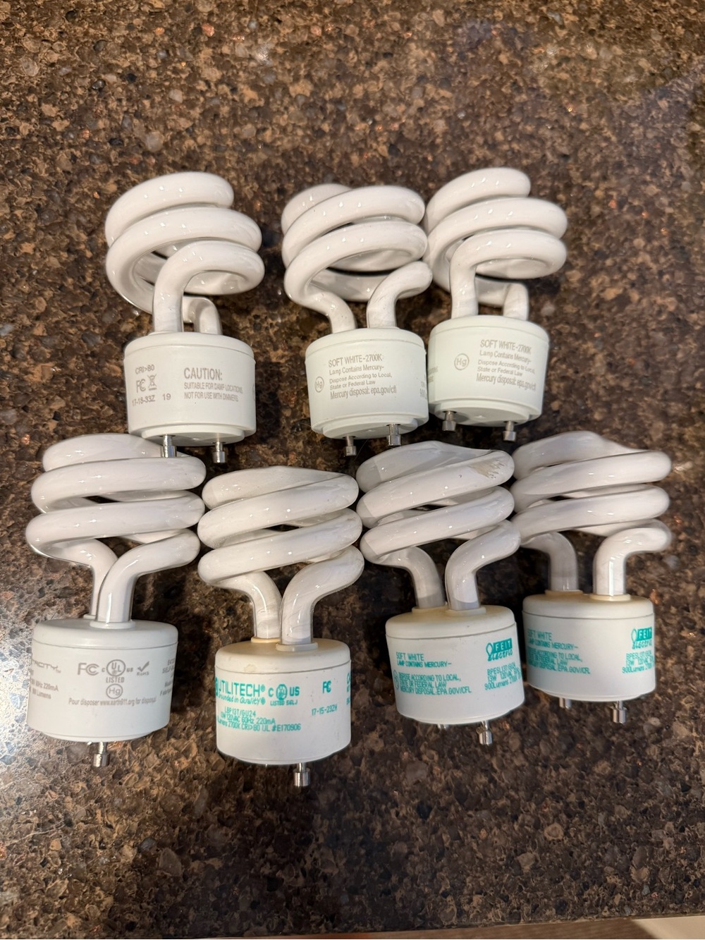 Soft White Spiral GU24 Light Bulbs 2 prong - 7 bulbs